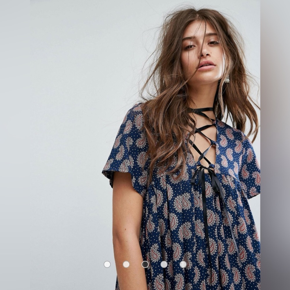 Paisley Print Lace Up Babydoll Dress